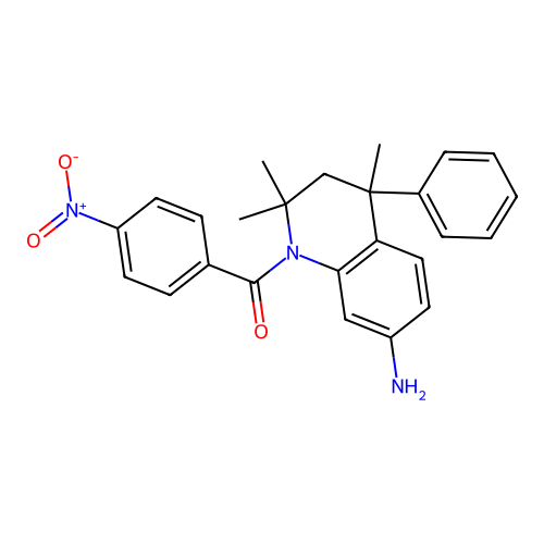 (7-amino-2,2,4-trimethyl-4-phenyl-3,4-dihydroquinolin-1(2H)-yl)(4-nitrophenyl)methanone structure