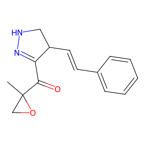 (2-methyloxiran-2-yl)-[4-[(E)-2-phenylethenyl]-4,5-dihydro-1H-pyrazol-3-yl]methanone structure