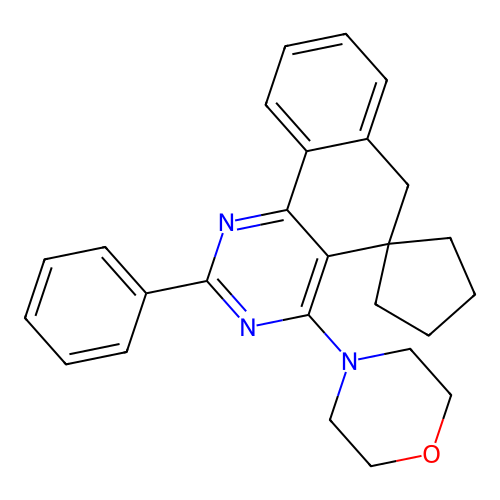 4-(2-phenyl-6H-spiro[benzo[h]quinazoline-5,1'-cyclopentan]-4-yl)morpholine structure