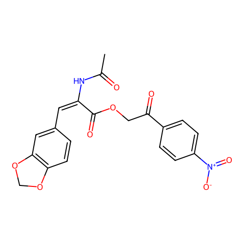 (E)-2-(4-nitrophenyl)-2-oxoethyl 2-acetamido-3-(benzo[d][1,3]dioxol-5-yl)acrylate structure