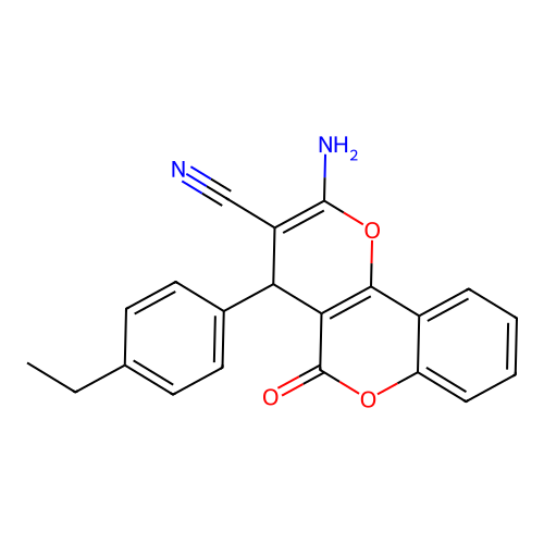 2-amino-4-(4-ethylphenyl)-5-oxo-4H,5H-pyrano[3,2-c]chromene-3-carbonitrile structure
