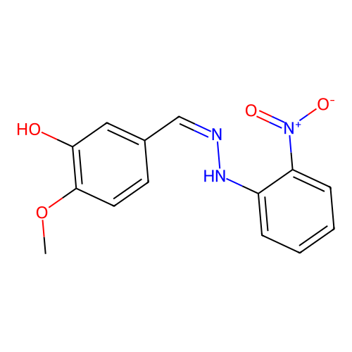 (Z)-2-methoxy-5-((2-(2-nitrophenyl)hydrazono)methyl)phenol structure