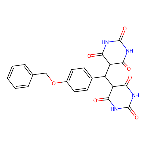 5,5'-{[4-(benzyloxy)phenyl]methanediyl}dipyrimidine-2,4,6(1H,3H,5H)-trione structure