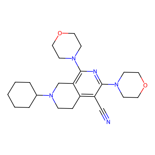 7-cyclohexyl-1,3-dimorpholin-4-yl-6,8-dihydro-5H-2,7-naphthyridine-4-carbonitrile structure