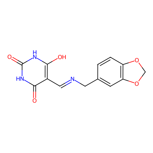 5-(1,3-benzodioxol-5-ylmethyliminomethyl)-6-hydroxy-1H-pyrimidine-2,4-dione structure