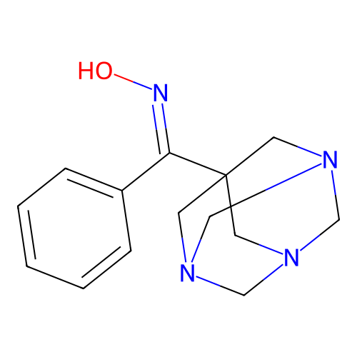 (E)-((1s,3s,5s)-1,3,5-triazaadamantan-7-yl)(phenyl)methanone oxime structure