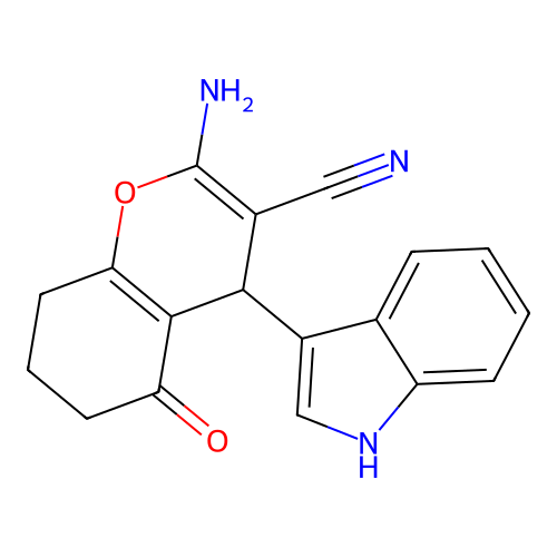 2-amino-4-(1H-indol-3-yl)-5-oxo-5,6,7,8-tetrahydro-4H-chromene-3-carbonitrile structure