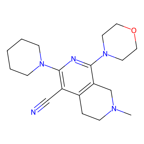2-methyl-8-morpholin-4-yl-6-piperidyl-1,2,3,4-tetrahydropyridino[3,4-c]pyridin e-5-carbonitrile structure