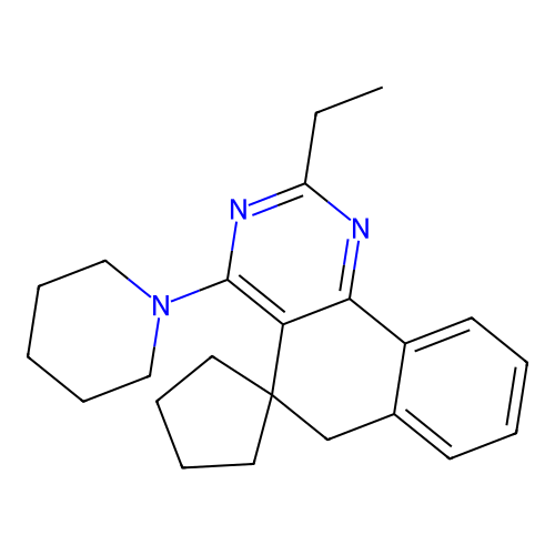 2-ethyl-4-(piperidin-1-yl)-6H-spiro[benzo[h]quinazoline-5,1'-cyclopentane] structure