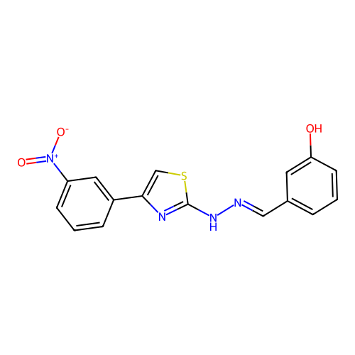 (E)-3-((2-(4-(3-nitrophenyl)thiazol-2-yl)hydrazono)methyl)phenol structure