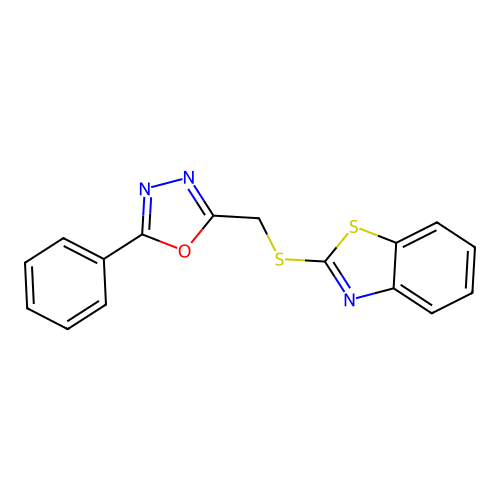 2-{[(5-Phenyl-1,3,4-oxadiazol-2-yl)methyl]sulfanyl}-1,3-benzothiazole structure