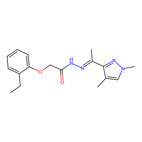 N'-[1-(1,4-dimethyl-1H-pyrazol-3-yl)ethylidene]-2-(2-ethylphenoxy)acetohydrazide structure