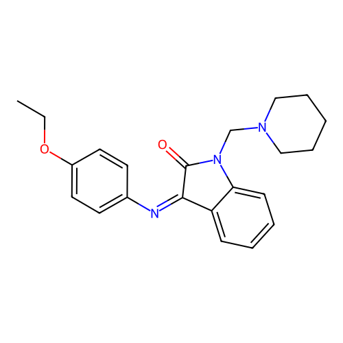 (Z)-3-((4-ethoxyphenyl)imino)-1-(piperidin-1-ylmethyl)indolin-2-one structure