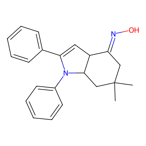 (4E)-N-hydroxy-6,6-dimethyl-1,2-diphenyl-1,3a,5,6,7,7a-hexahydro-4H-indol-4-imine structure