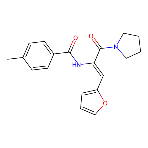 N-(1-(furan-2-yl)-3-oxo-3-(pyrrolidin-1-yl)prop-1-en-2-yl)-4-methylbenzamide structure