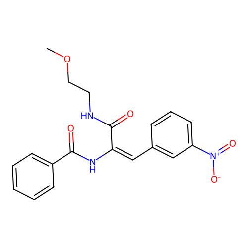 (E)-N-(3-((2-methoxyethyl)amino)-1-(3-nitrophenyl)-3-oxoprop-1-en-2-yl)benzamide structure
