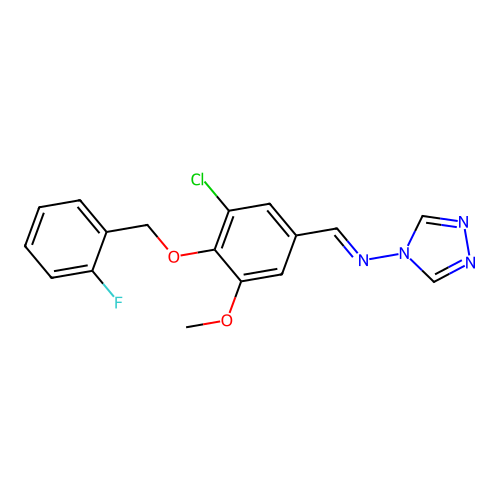 N-[(E)-{3-chloro-4-[(2-fluorobenzyl)oxy]-5-methoxyphenyl}methylidene]-4H-1,2,4-triazol-4-amine structure