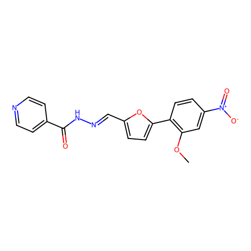 (E)-N'-((5-(2-methoxy-4-nitrophenyl)furan-2-yl)methylene)isonicotinohydrazide structure