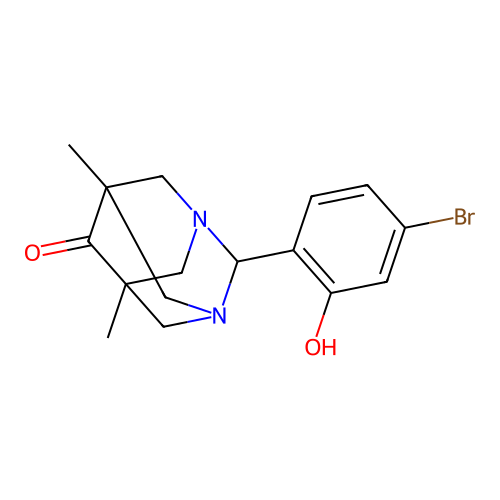 (1R,3S,5r,7r)-2-(4-bromo-2-hydroxyphenyl)-5,7-dimethyl-1,3-diazaadamantan-6-one structure
