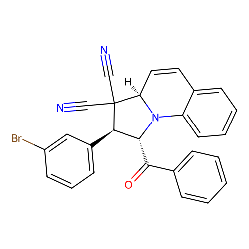 (1S,2S,3aR)-1-benzoyl-2-(3-bromophenyl)-2,3a-dihydro-1H-pyrrolo[1,2-a]quinoline-3,3-dicarbonitrile structure