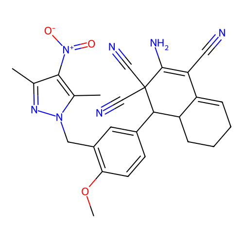 2-amino-4-[3-({4-nitro-3,5-dimethyl-1H-pyrazol-1-yl}methyl)-4-methoxyphenyl]-4a,5,6,7-tetrahydro-1,3,3(4H)-naphthalenetricarbonitrile structure