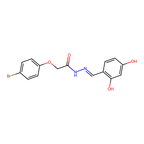2-(4-bromophenoxy)-N-[(2,4-dihydroxyphenyl)methylideneamino]acetamide structure