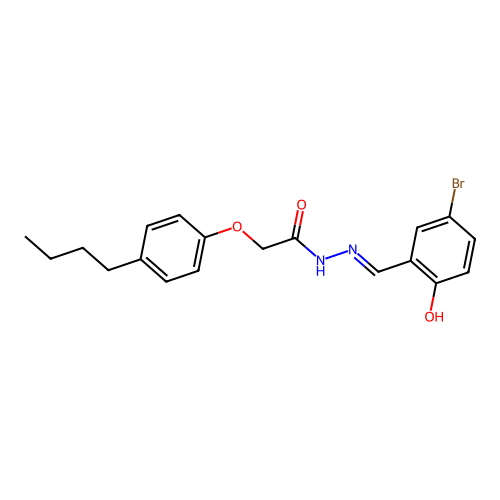 N-[(5-bromo-2-hydroxyphenyl)methylideneamino]-2-(4-butylphenoxy)acetamide structure