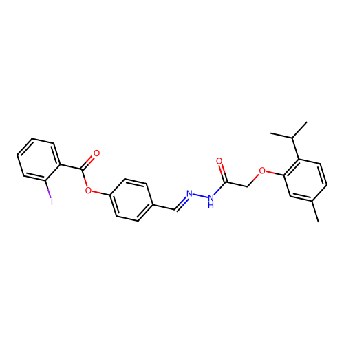 4-(2-((2-Isopropyl-5-methylphenoxy)acetyl)carbohydrazonoyl)phenyl 2-iodobenzoate structure