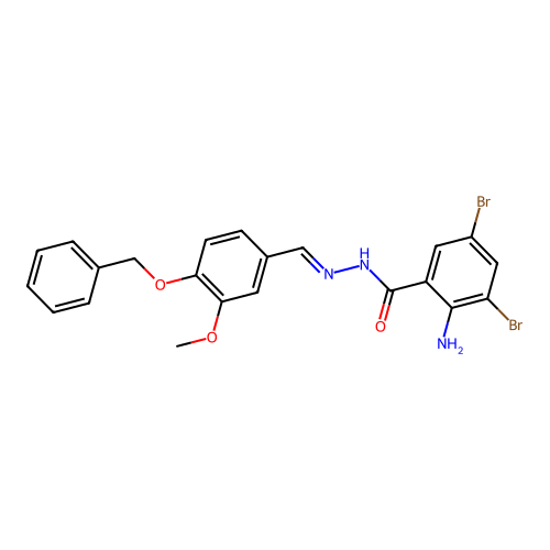 2-Amino-N'-(4-(benzyloxy)-3-methoxybenzylidene)-3,5-dibromobenzohydrazide structure