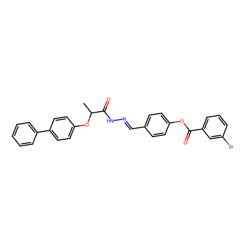 4-(2-(2-((1,1'-Biphenyl)-4-yloxy)propanoyl)carbohydrazonoyl)PH 3-bromobenzoate structure