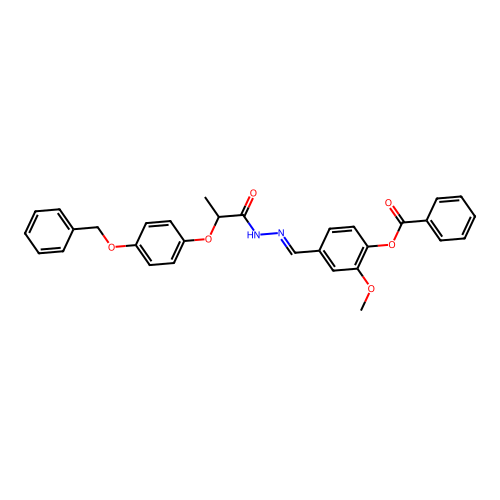 4-(2-(2-(4-(Benzyloxy)phenoxy)propanoyl)carbohydrazonoyl)-2-meo-phenyl benzoate structure