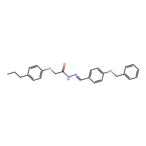 N-[(4-phenylmethoxyphenyl)methylideneamino]-2-(4-propylphenoxy)acetamide structure