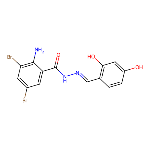 2-amino-3,5-dibromo-N-[(2,4-dihydroxyphenyl)methylideneamino]benzamide structure