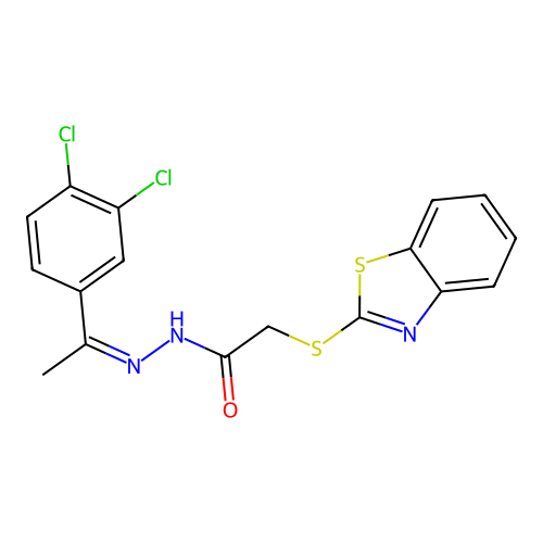 (Z)-2-(benzo[d]thiazol-2-ylthio)-N'-(1-(3,4-dichlorophenyl)ethylidene)acetohydrazide structure