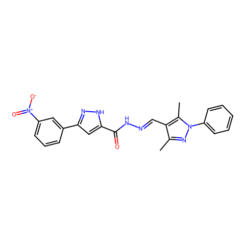 N'-[(E)-(3,5-dimethyl-1-phenyl-1H-pyrazol-4-yl)methylidene]-3-(3-nitrophenyl)-1H-pyrazole-5-carbohydrazide structure