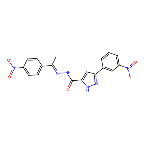 3-(3-Nitrophenyl)-N'-(1-(4-nitrophenyl)ethylidene)-1H-pyrazole-5-carbohydrazide structure