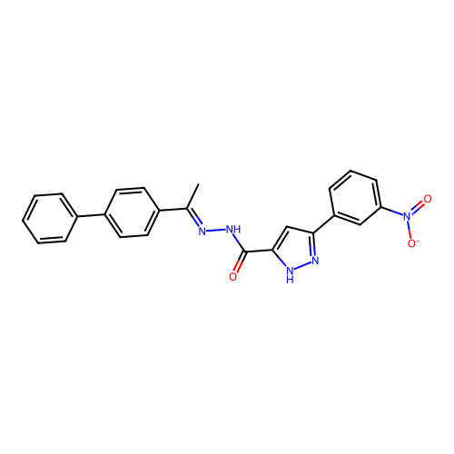 N'-(1-(1,1'-Biphenyl)-4-ylethylidene)3-(3-nitro-PH)-1H-pyrazole-5-carbohydrazide structure