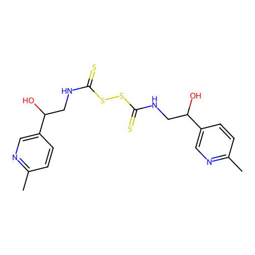 [2-hydroxy-2-(6-methylpyridin-3-yl)ethyl]carbamothioylsulfanyl N-[2-hydroxy-2-(6-methylpyridin-3-yl)ethyl]carbamodithioate structure