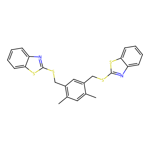 2,2'-(((4,6-dimethyl-1,3-phenylene)bis(methylene))bis(sulfanediyl))bis(benzo[d]thiazole) structure