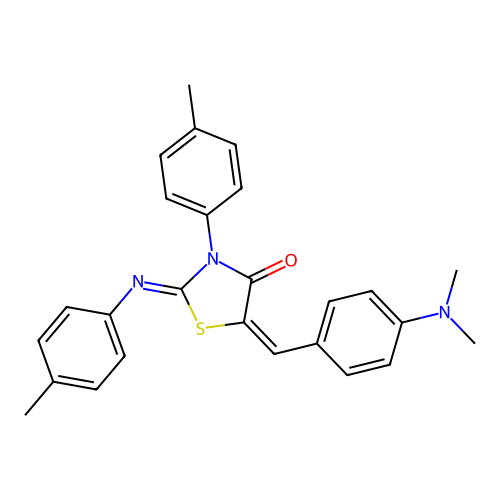 (2Z,5E)-5-[4-(dimethylamino)benzylidene]-3-(4-methylphenyl)-2-[(4-methylphenyl)imino]-1,3-thiazolidin-4-one structure