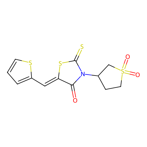 (5Z)-3-(1,1-dioxothiolan-3-yl)-2-sulfanylidene-5-(thiophen-2-ylmethylidene)-1,3-thiazolidin-4-one structure