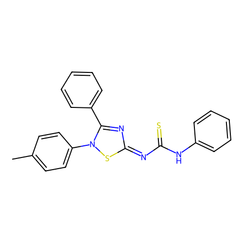 (E)-1-phenyl-3-(3-phenyl-2-(p-tolyl)-1,2,4-thiadiazol-5(2H)-ylidene)thiourea structure