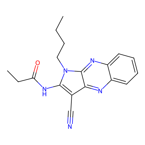 N-(1-butyl-3-cyanopyrrolo[3,2-b]quinoxalin-2-yl)propanamide structure