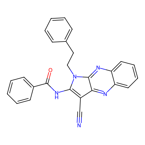 N-[3-cyano-1-(2-phenylethyl)-1H-pyrrolo[2,3-b]quinoxalin-2-yl]benzamide structure