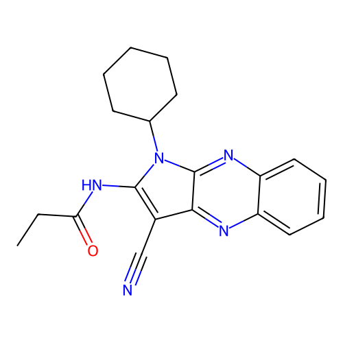 N-(3-cyano-1-cyclohexyl-1H-pyrrolo[2,3-b]quinoxalin-2-yl)propanamide structure