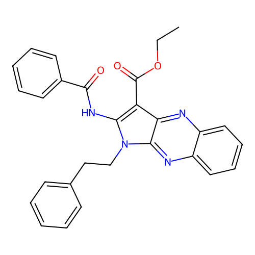 ethyl 2-benzamido-1-phenethyl-1H-pyrrolo[2,3-b]quinoxaline-3-carboxylate structure