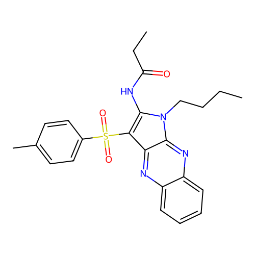 N-(1-butyl-3-tosyl-1H-pyrrolo[2,3-b]quinoxalin-2-yl)propionamide structure