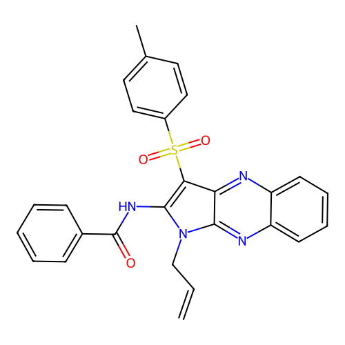 N-(1-allyl-3-tosyl-1H-pyrrolo[2,3-b]quinoxalin-2-yl)benzamide structure