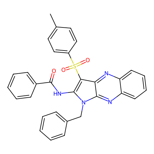 N-(1-benzyl-3-tosyl-1H-pyrrolo[2,3-b]quinoxalin-2-yl)benzamide structure