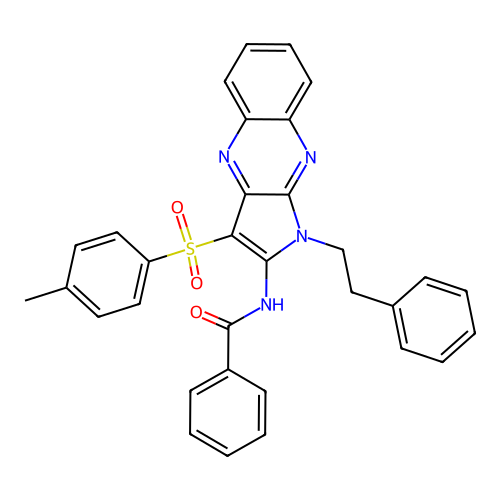 N-(1-phenethyl-3-tosyl-1H-pyrrolo[2,3-b]quinoxalin-2-yl)benzamide structure